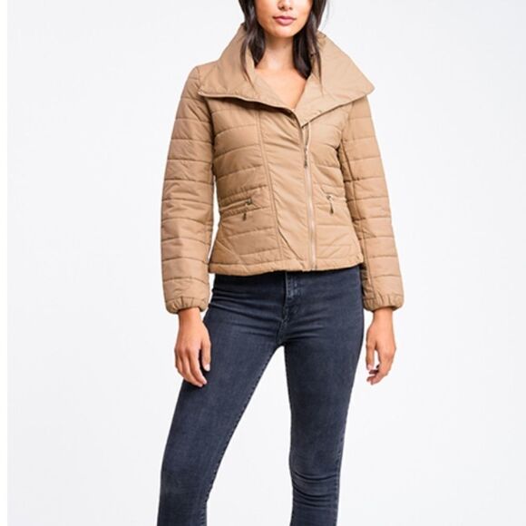 SALE Tan Lightweight Puffer Jacket Coat L XL - Picture 4 of 7